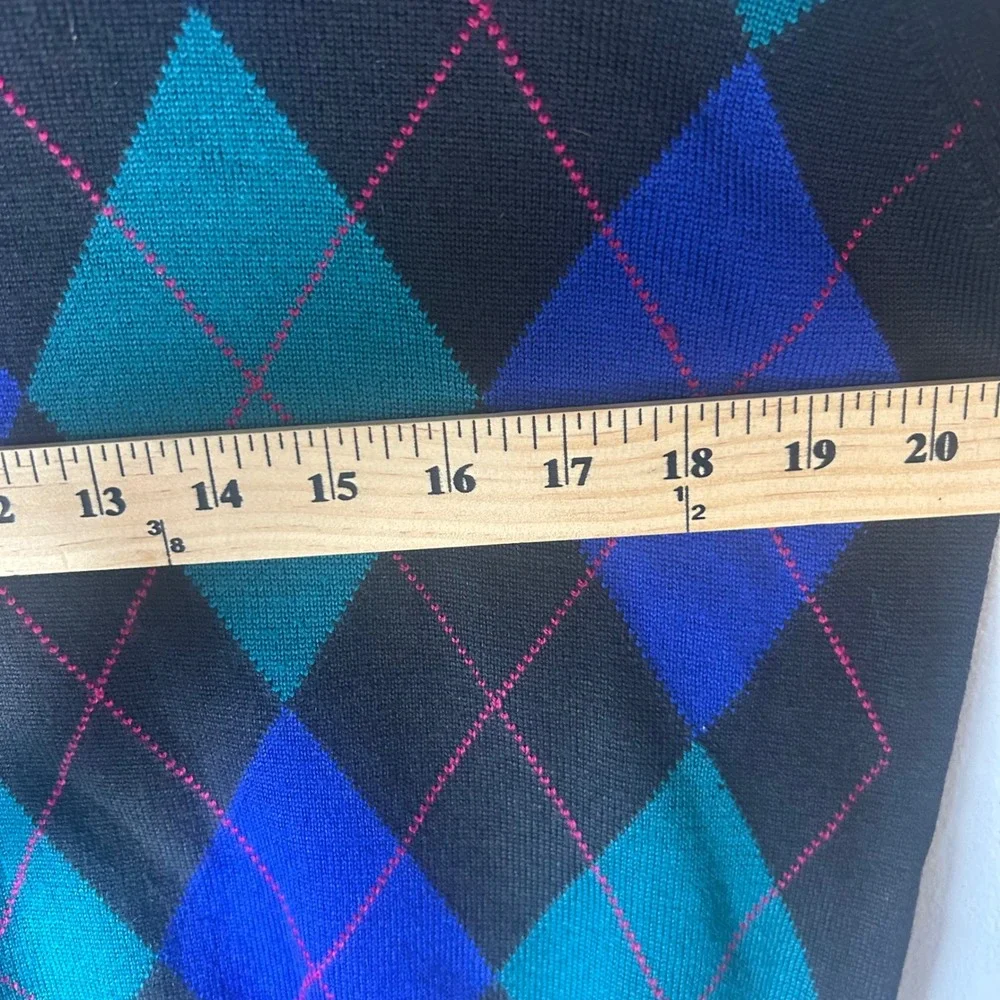 Talbots Petites PM Black‎ Argyle Turtleneck Sweater Merino Wool Made in Italy